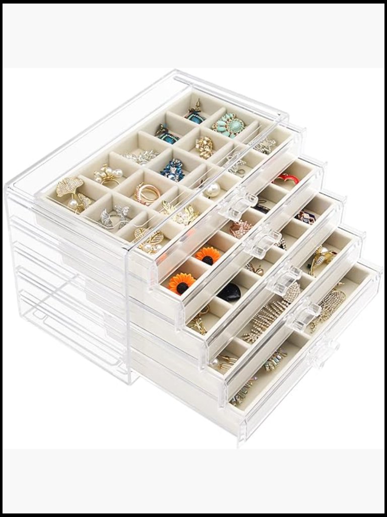Clear Acrylic Jewelry Box Organizer With 5 Drawers Velvet Tray Storage